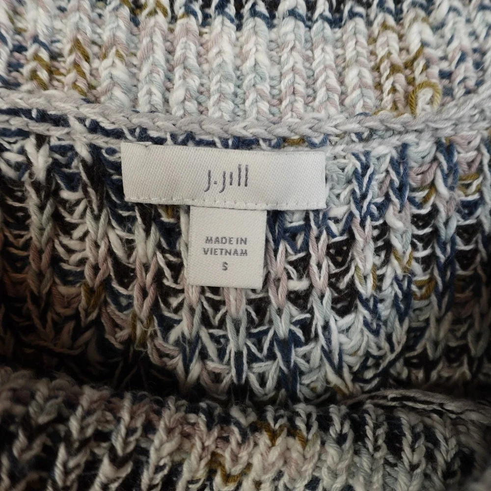 J Jill Sweater Womens Small Tunic Chunky Knit Marled Blue Stripe Cotton Pullover